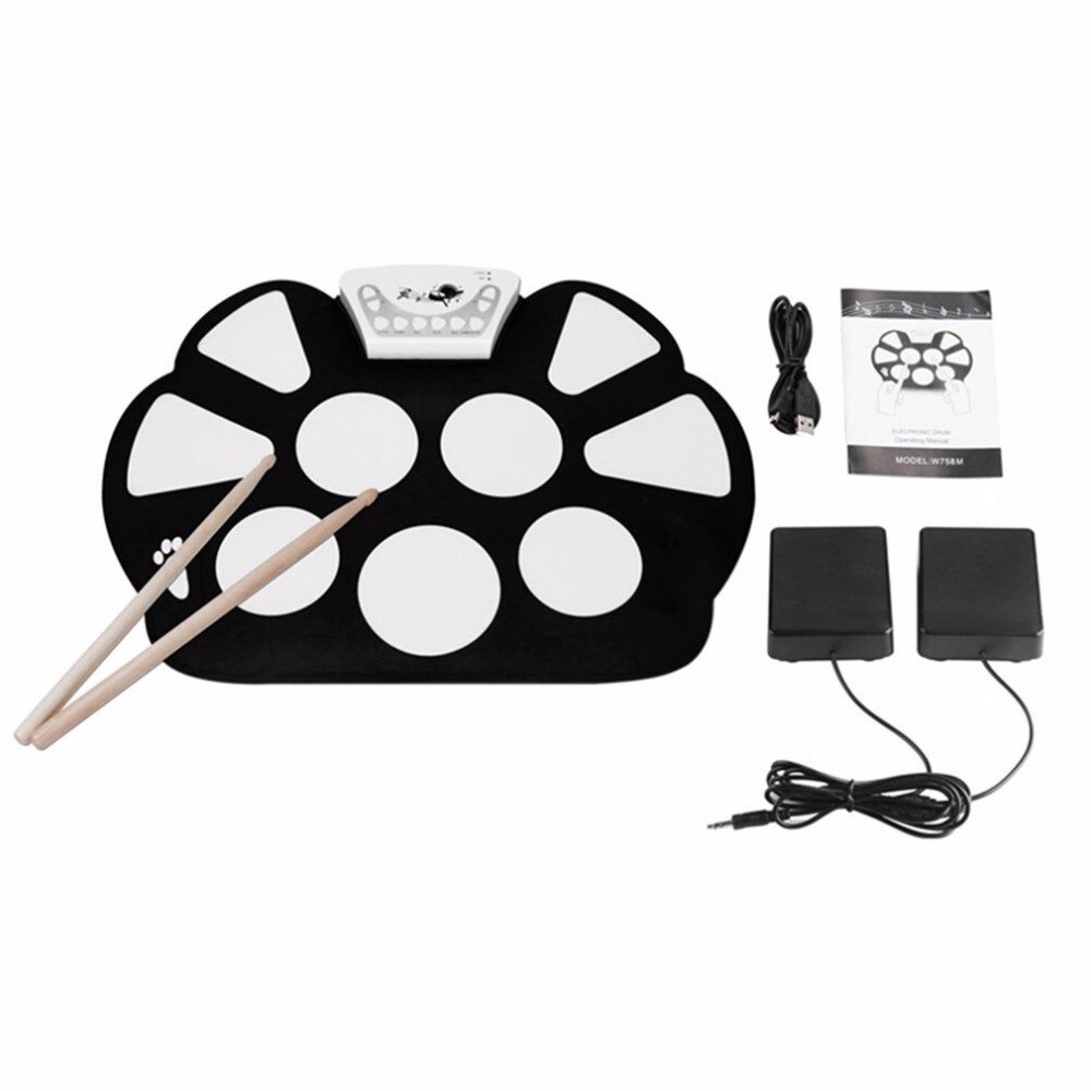 Roll up Drum Pad Kit Silicon Foldable with Stick Portable Drum Electronic Drum USB Drum