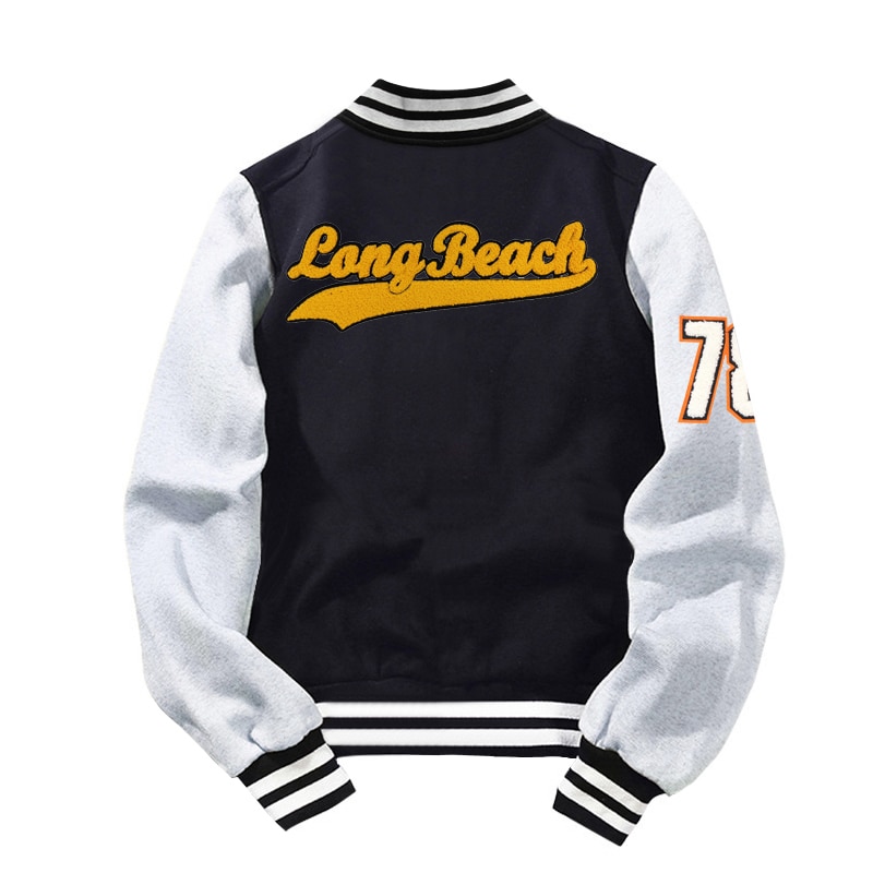 Abrigo de uniforme de béisbol para hombre, chaqueta Bomber de un solo pecho con letras de estilo pijo, algodón polar, ropa de , novedad de: Negro / L