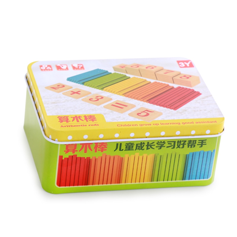 JaheerToy Rekenen Speelgoed voor Kids Count de Stok Houten Speelgoed Ijzeren Doos Pakket Wiskundige Bediening 3-4-5-6-7-8 Jaar