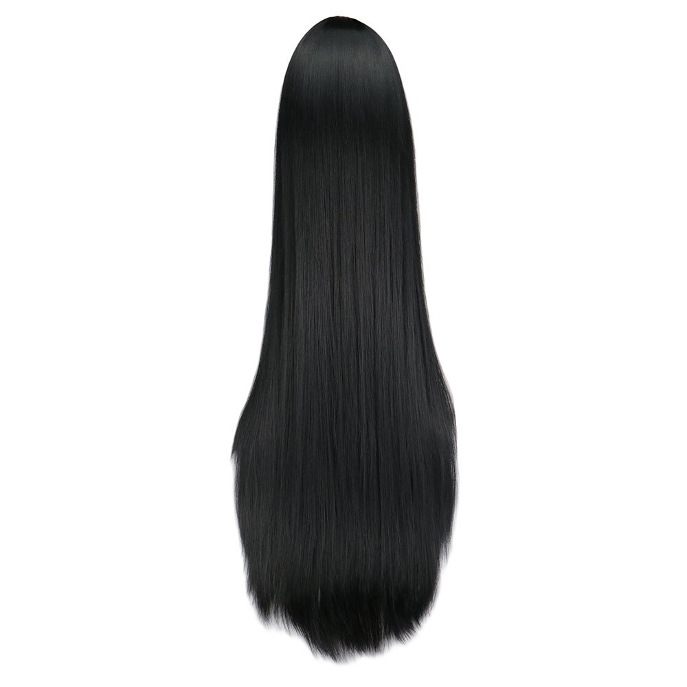 Parrucca nera 100 cm/40 pollici parrucche lunghe sintetiche resistenti al calore costume di carnevale di Halloween cosplay capelli lisci
