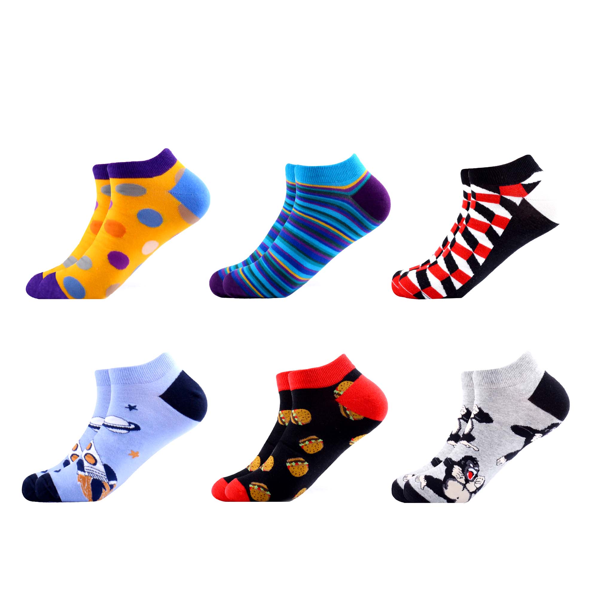 Sanzetti heren 6 paar/lot kleurrijke zomer gekamde katoenen enkelsokken gestreepte geruite ademende harajuku sokken vrolijke sokken voor: B05710