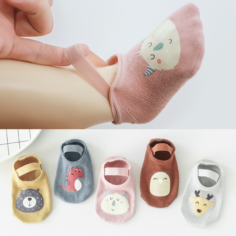 1 Pair 0-3Y Newborn Baby Socks Spring Cartoon Animal Soft Cotton Floor Socks With Band For Boy Girls Anti Slip Infant Short Sock