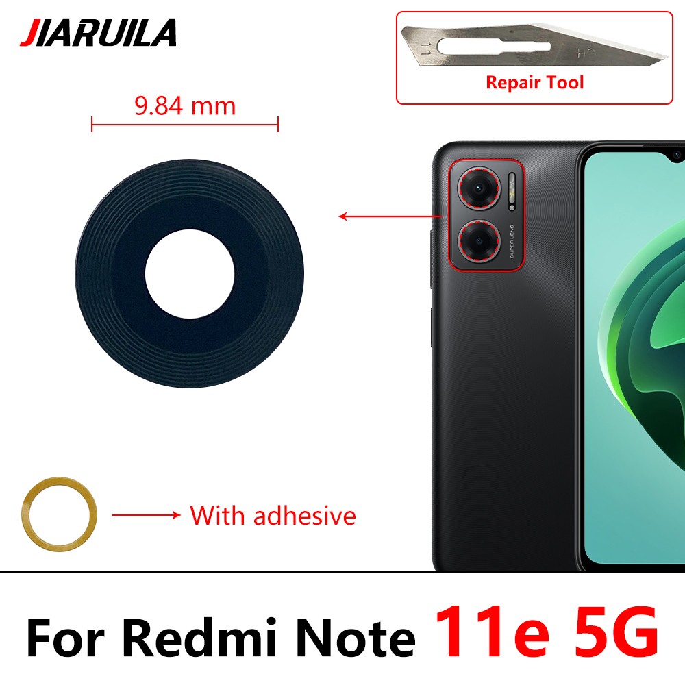 2 sztuki / partia ， Szklany obiektyw tylnego aparatu dla Xiaomi Redmi Note 10 10s Pro 11 Pro 11T 11s 11E 4G 5G z naklejką samoprzylepną: Srebrny