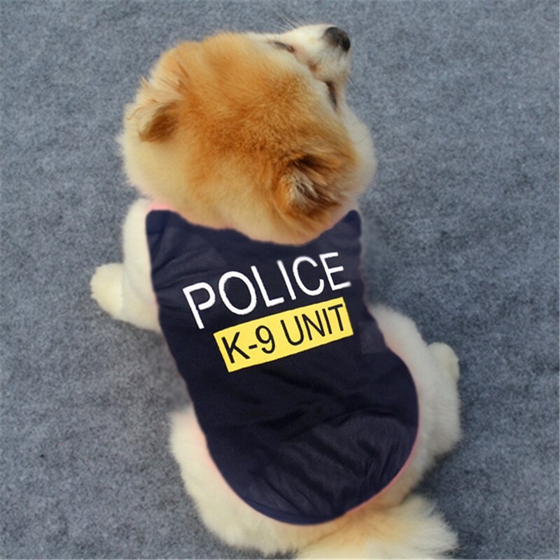Kombinezon policyjny Cosplay ubranka dla psów czarna elastyczna kamizelka szczeniak T-koszula płaszcz akcesoria kostiumy odzieżbyć winnym ubrania dla zwierząt domowych dla psów koty