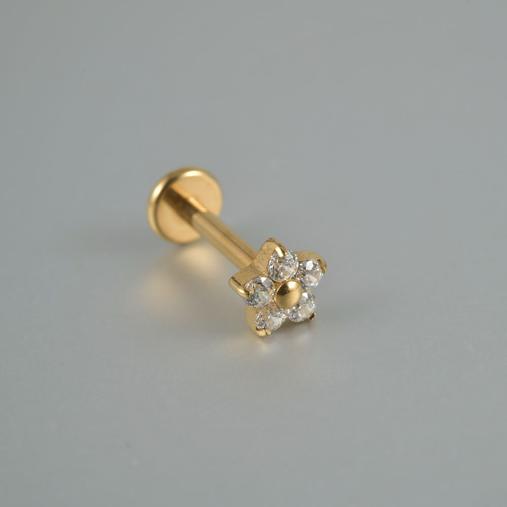 Pendientes de circonita para cartílago de titanio G23, forma redonda de sol, hélice con rosca interna Cz, joyería para Piercing en la oreja, Tragus, Labret, 1 ud.: Color amarillo dorado claro