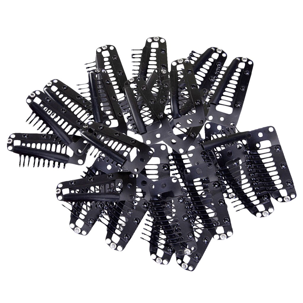 20pcs Wig Clips with Rubber for DIY Hair Extension Black 10-Teeth Snap Comb Wigs Clips Hair Care Styling Tools Accessories