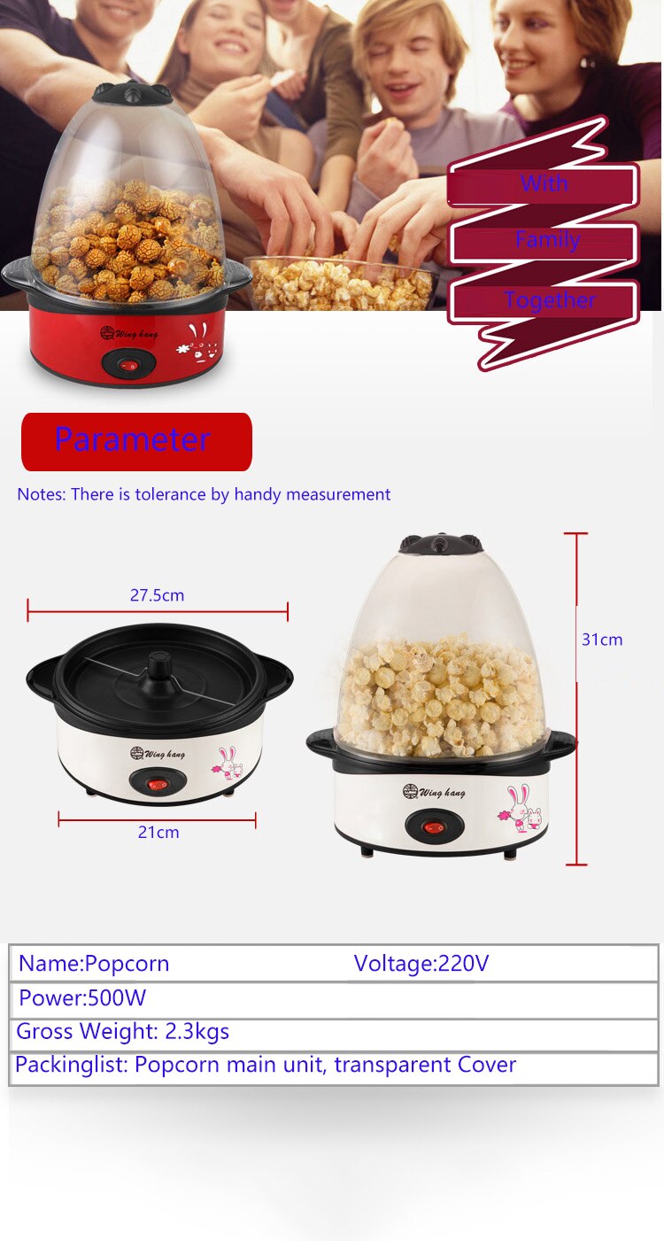 Easy Operate Popcorn Machine Mini Family Popcorn Maker Easy Clear Food Grade Cover