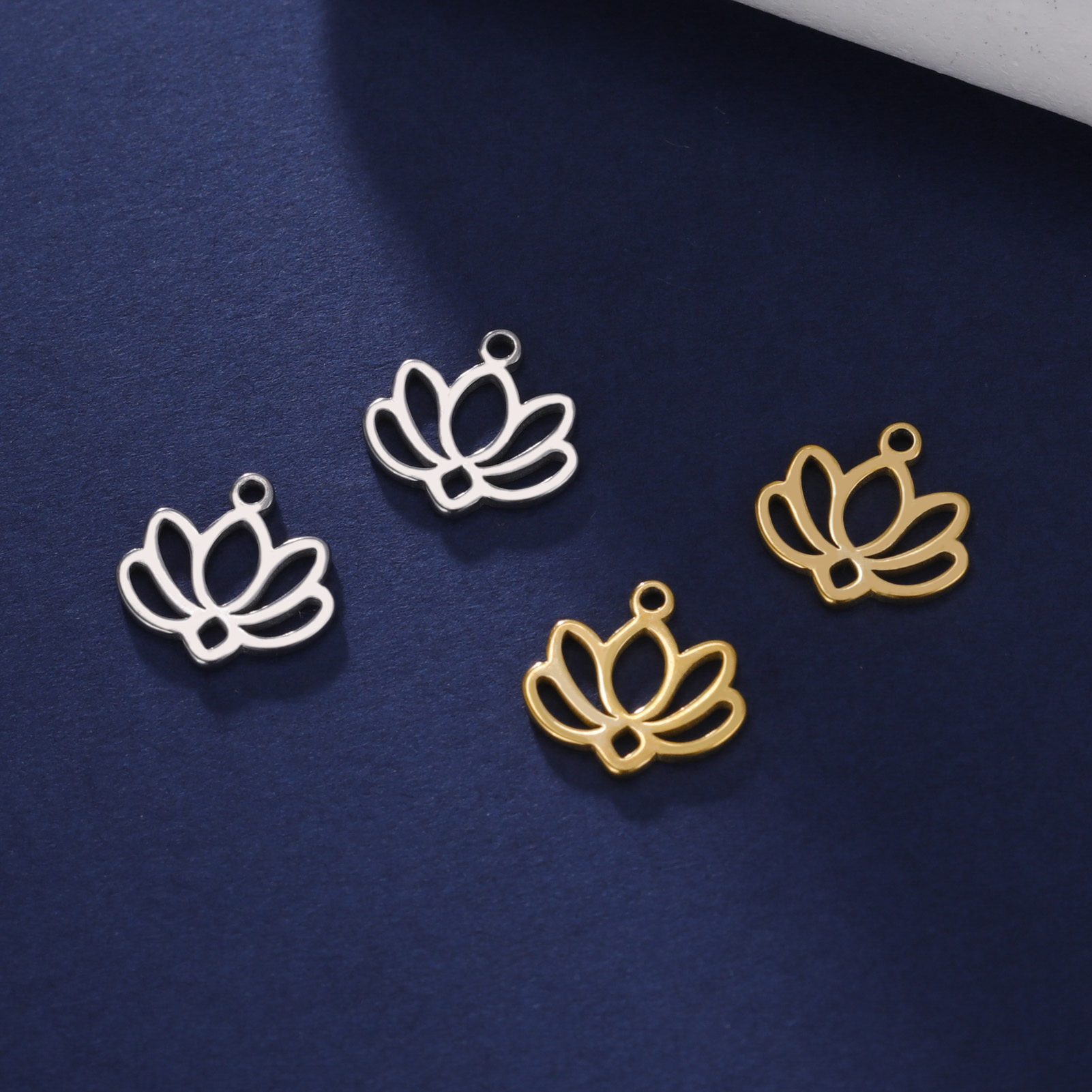 Skyrim – breloque fleur de Lotus en acier inoxydable, 5 pièces/lot, pour la fabrication de bijoux, Chakra bouddhisme, bricolage, pendentif pour boucle d'oreille, Bracelet
