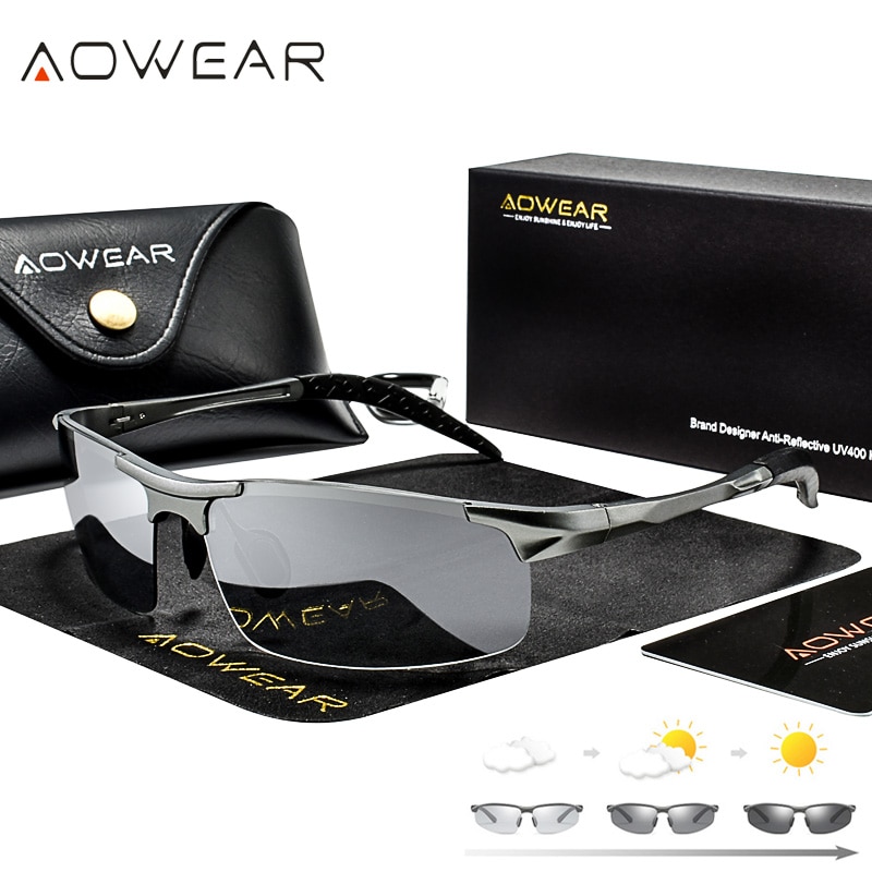 Aowear Mens Photochromic Sunglasses Men Polarized Day Night Driving Chameleon Glasses Aluminium