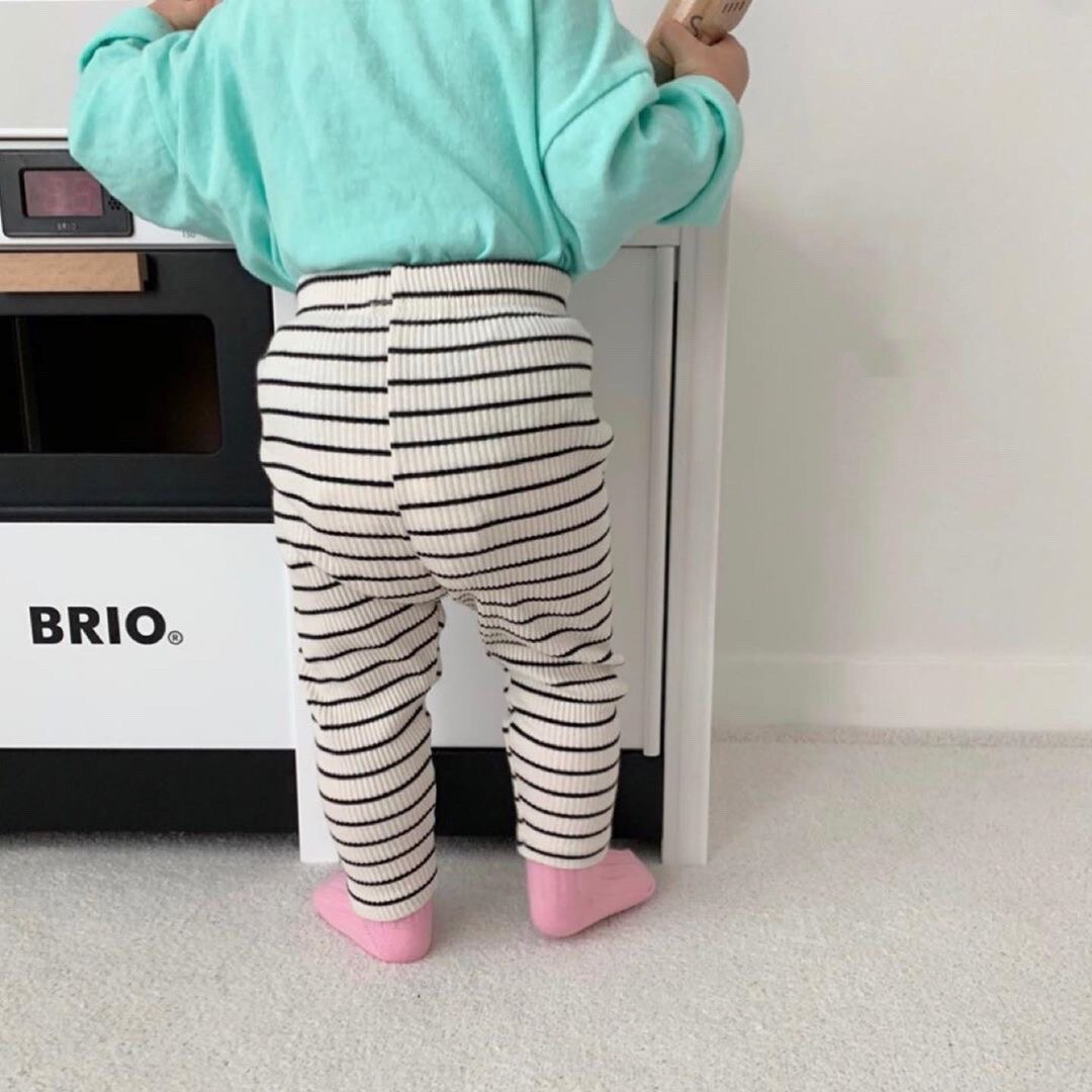 Forår efterår babystrikkede ribstrikkede leggings piger bomuld haremsbukser drenge nyfødte fritidsbukser spædbørn elastiske bukser