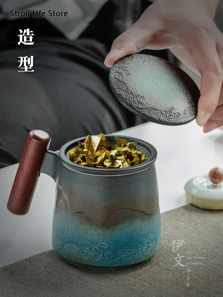 Keramisk retro kaffekopp kontor vannkopp filter tekopp med deksel kopper og krus trehåndtak caneca bursdagsboks  cm061