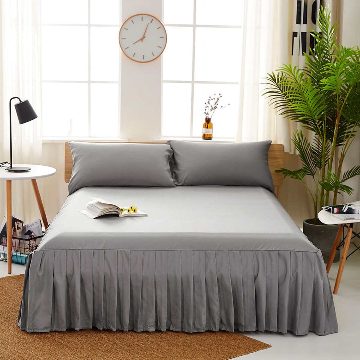 4 Colors 4 Sizes Solid Color Bed Skirt Bed Home Hotel Fitted Sheet Cover Bedspread Pillowcase