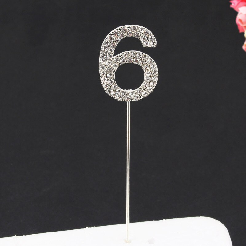 Glitter Alloy Rhinestone Number Cake Toppers Baby Shower Birthday Decoration Wedding Gold Silver Digital Cakes Dessert Decor: Sliver-6
