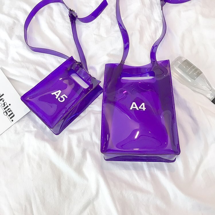 Bolsas transparentes para mujeres de letras A4 A5 bolsos de playa nuevos bolsos de mensajero de mujer bolsos bandolera bolsos de hombro: Purple / A5