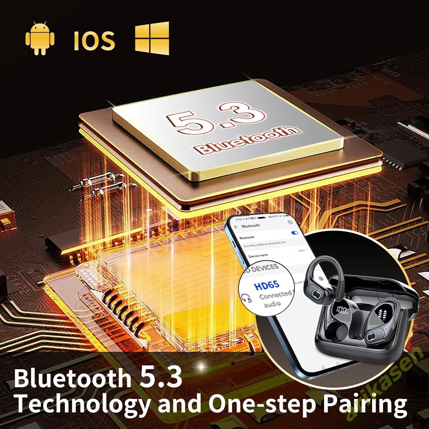 Bluetooth 5.3-hoofdtelefoon 2024 Draadloze oordopjes 75 uur Sport Bluetooth-oortelefoon met ruisonderdrukkende microfoon IPX7 Waterdichte headsets