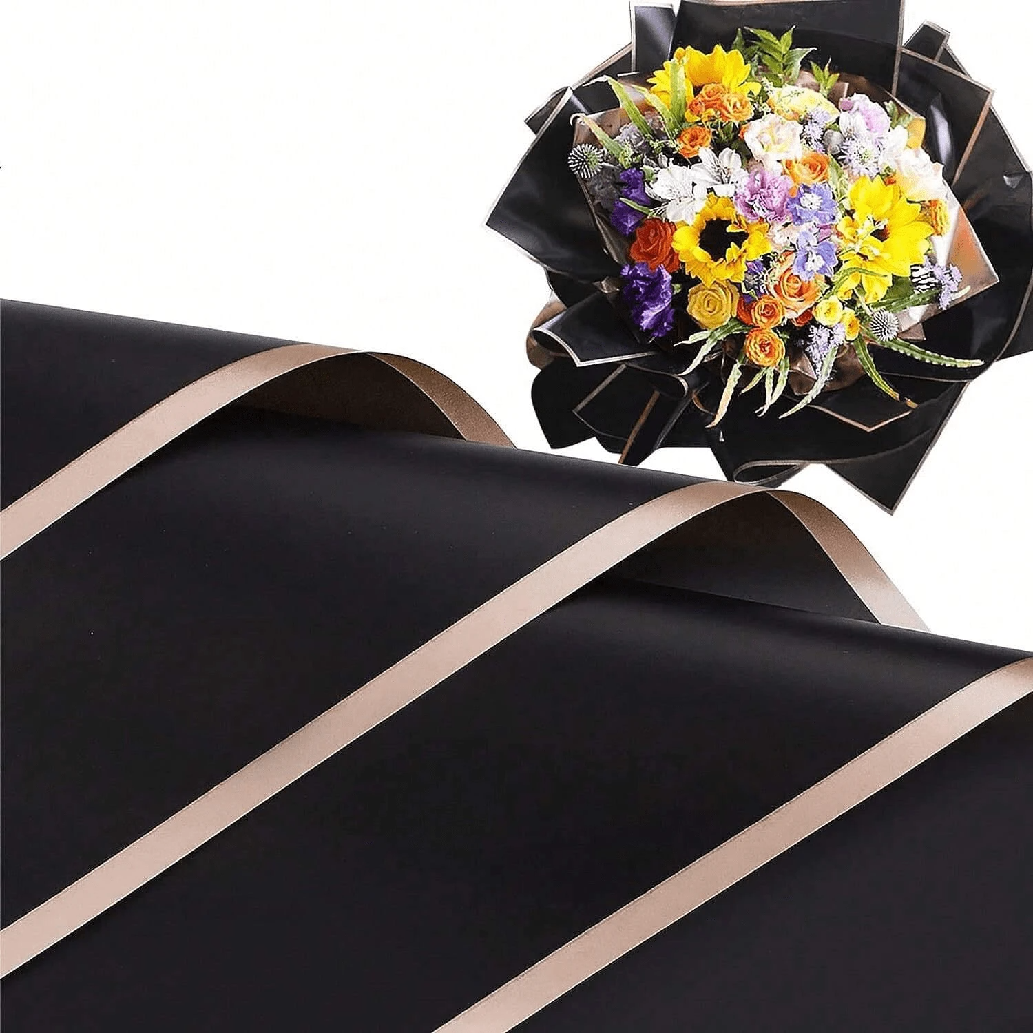 20 stuks bloem inpakpapier gouden rand roos Koreaanse stijl half transparant geschenkverpakking bloemist boeket inpakmateriaal: Dark Gray