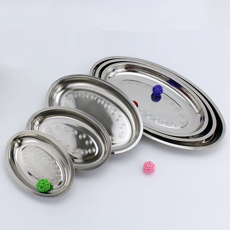 Non Magnetic Stainless Steel Plate Deepen Oval Plate Steamed Vermicelli Ordinary Shallow Dish 21-45CM Fish Dish
