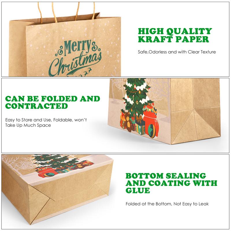 Kerstcadeau Zakken Papieren Traktatiezakken Kraft Goodies Party Gunsten Supplies Met 28Pcs Tissuepapier 28Pcs Opknoping tags