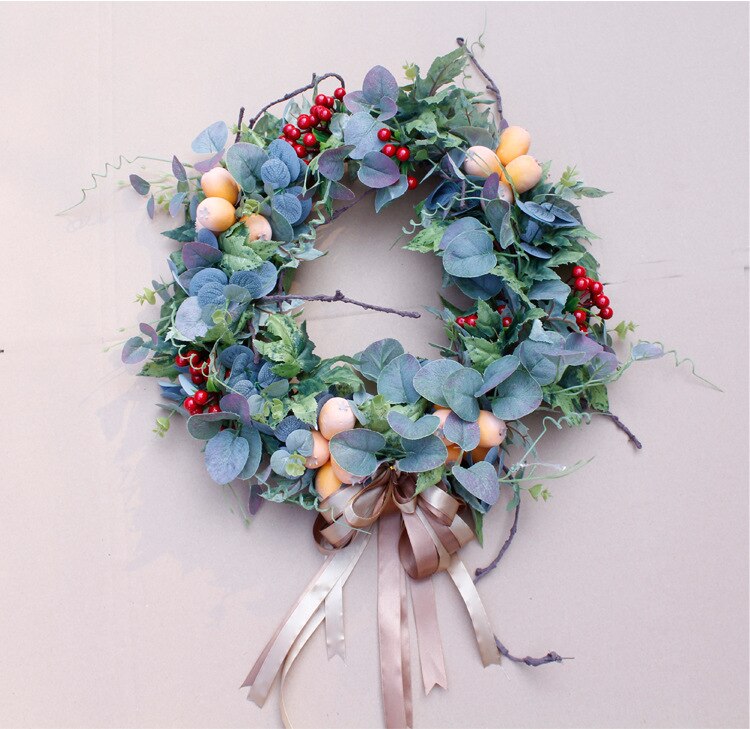 Autumn Harvest Decor Garland Handmade Farmhouse Wreath Fruit Leaves Rustic Decoration Door Wreath Thanksgiving Ornaments