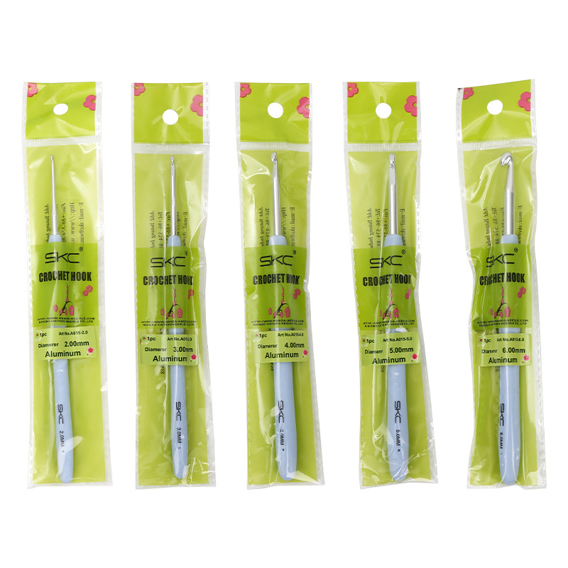 Gancho de ganchillo azul, vástago suave, aguja para suéter, ganchos de ganchillo, herramientas para tejer a mano, agujas de lana, accesorios de gancho de punto de aluminio TPR