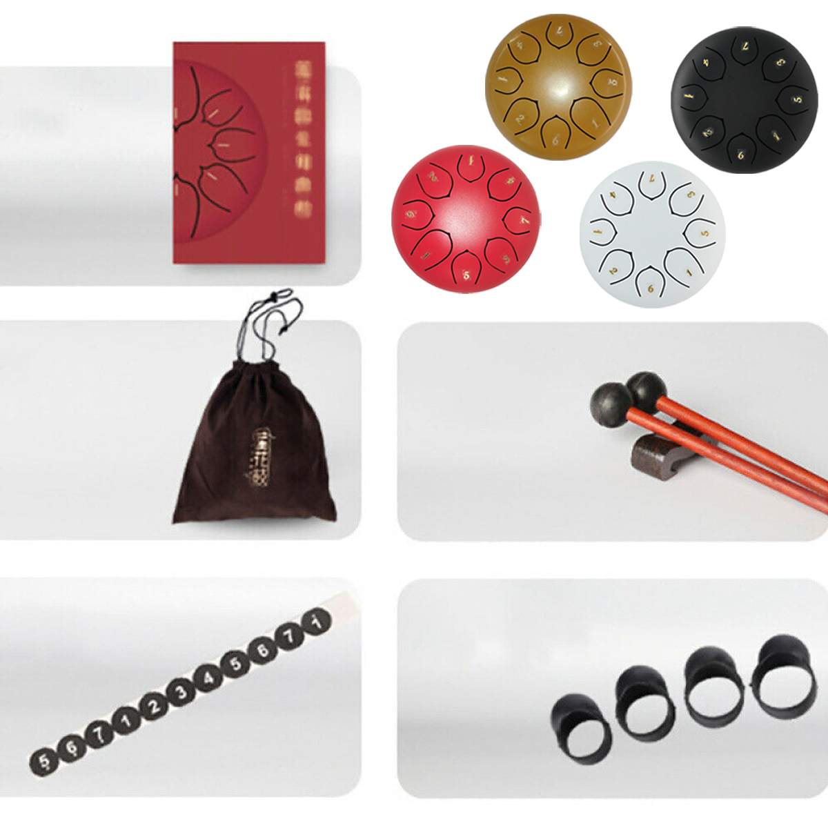 6 Inch 8 Tune Steel Hand Pan Drum Tank Drums With Drumsticks Carrying Bag Percussion Instruments Handpan Mallets Bag