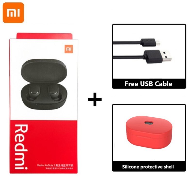 Xiaomi Redmi Airdots 2 Originele Tws Bluetooth 5.0 Ruisonderdrukking Met Mic Ai Controle Redmi Airdots S Echte Draadloze Headset: Free case cable 2