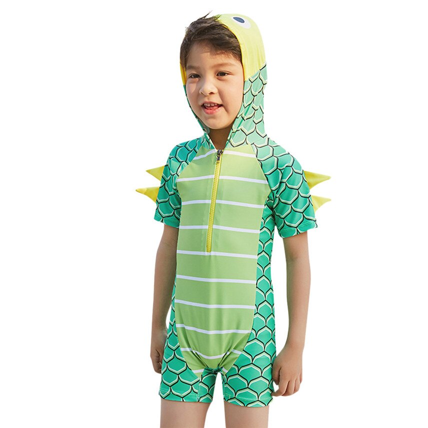 YANGMAILE Kind Baby Jongens 18 M-5 T Dinosaurus Hooded badpak Korte Mouw Zwembad Strand Badmode modis maillot de bain Y *: Green L