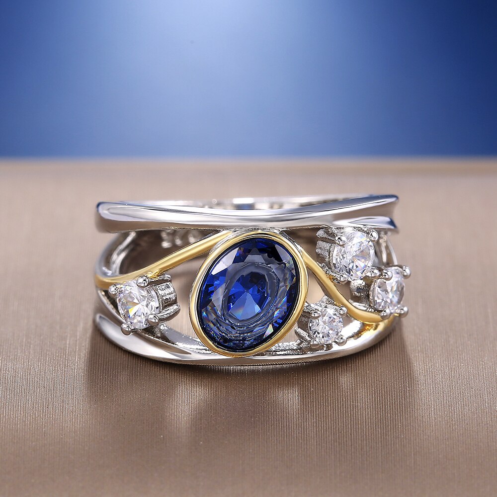 Huitan nuovo di tendenza Lustro Ovale Blu Delle Donne di Pietra Squilla I Monili Elegante Anello Proposta di Impegnarsi Del Partito Anelli di Alta Qualità di Trasporto di Goccia