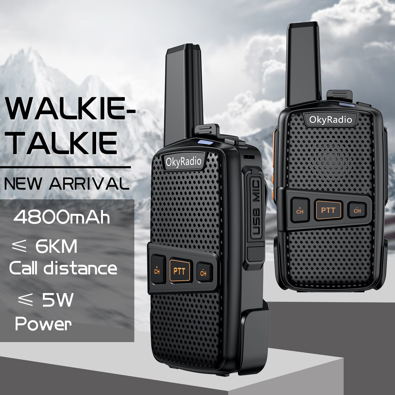 2022 Hot 5w lavoro walkie-talkie 6km chiamata 4800mAh batteria OkyRadio portatile impermeabile walkie-talkie forte anti-goccia Dropshipping