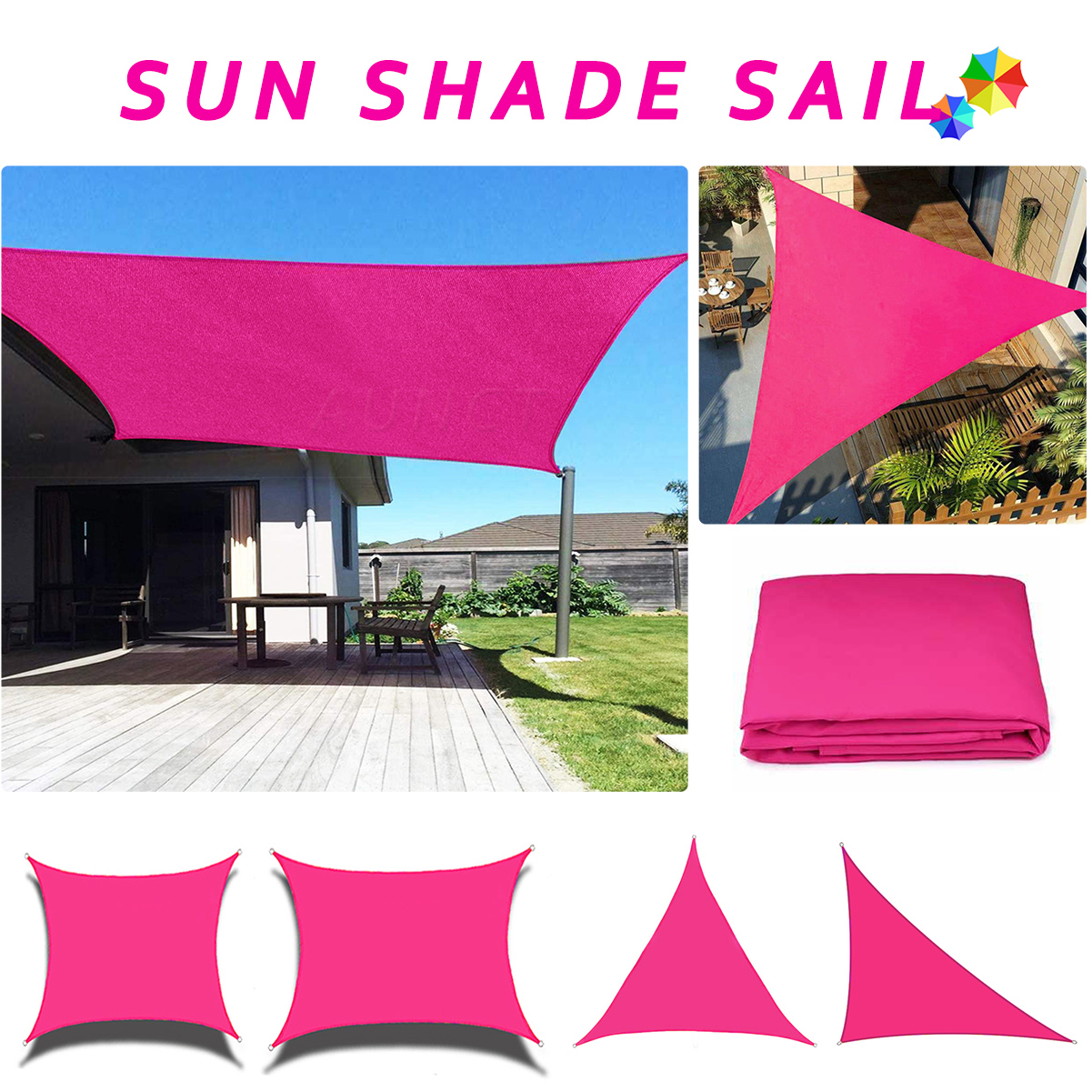 Voile pare-soleil étanche Rose rouge 420D carré Rectangle Triangle jardin terrasse auvent piscine ombre Camp randonnée cour auvent