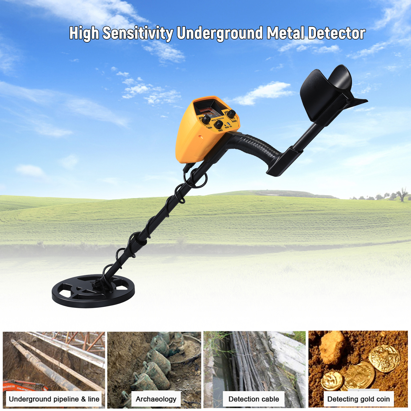 GTX5030 Metal Detector Pinpointer Metal Detectors with Headphone Shovel Rack Underground Depth Gold Detector