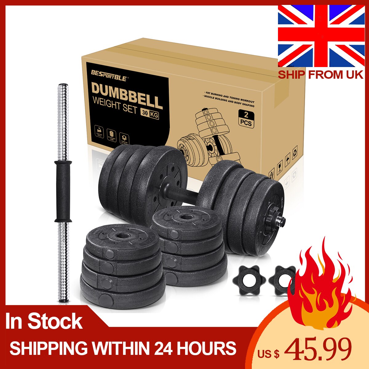 In Voorraad 30Kg Halter Gewicht Set Verstelbare Effen Fitness Halter Set Veiligheid Antislip Dumbbells Gym Oefening Training voor Thuis