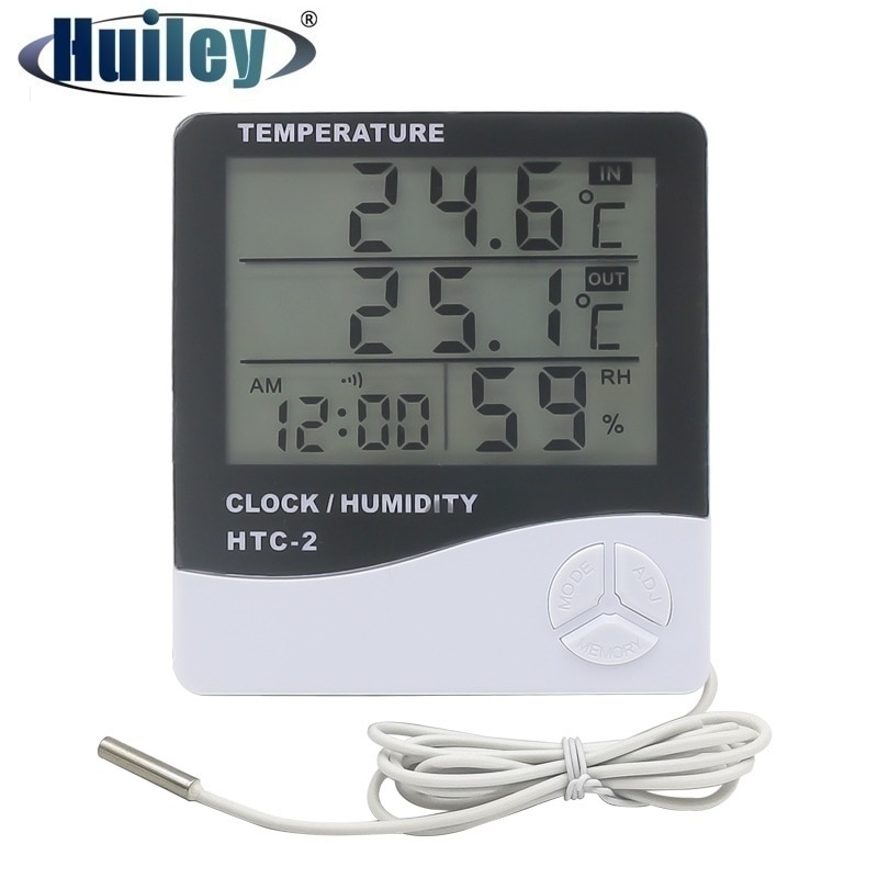 Digital Thermometer Hygrometer Weather Station Temperature Humidity Tester Clock Alarm Wall Indoor Outdoor Sensor Probe LCD