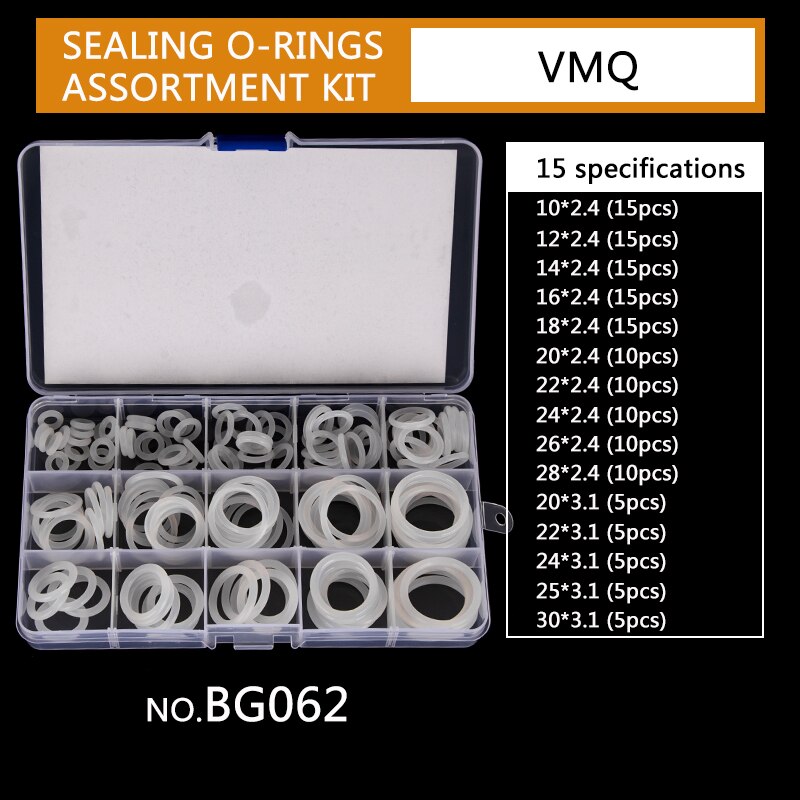 Silicone de Vedação O-anéis CS 1 milímetros 1.5 milímetros 1.9 milímetros 2.4 milímetros 3.1 milímetros OD VMQ Branco 6mm-35mm 15 Tamanhos Anéis O Substituições 94 Pçs/set BG024: BG062 x2