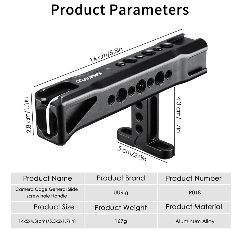 Uurig 2 set camera-accessoires : 1 set  r018 bovenste handgreep met 3 cold shoe 1/4 schroef & 1 st linker houten handgreep