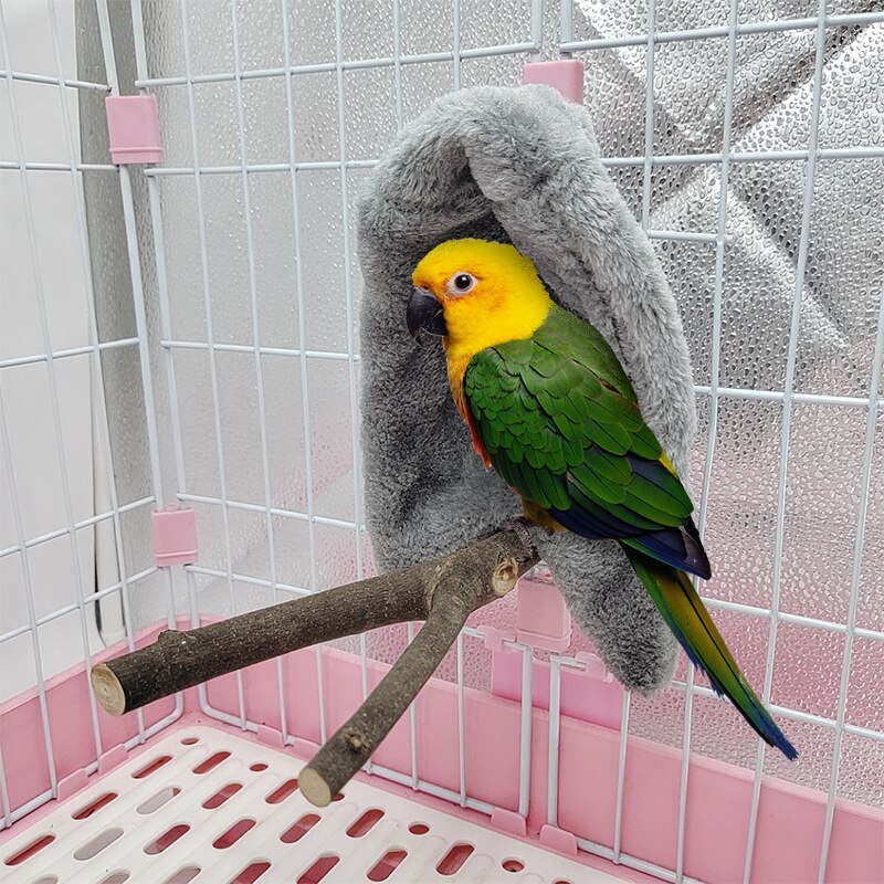 Hiver en peluche oiseaux hamac doux Cape cabane lit pour perruche calopsitte Conure Budgie Cockatoo FPing: Gris / S