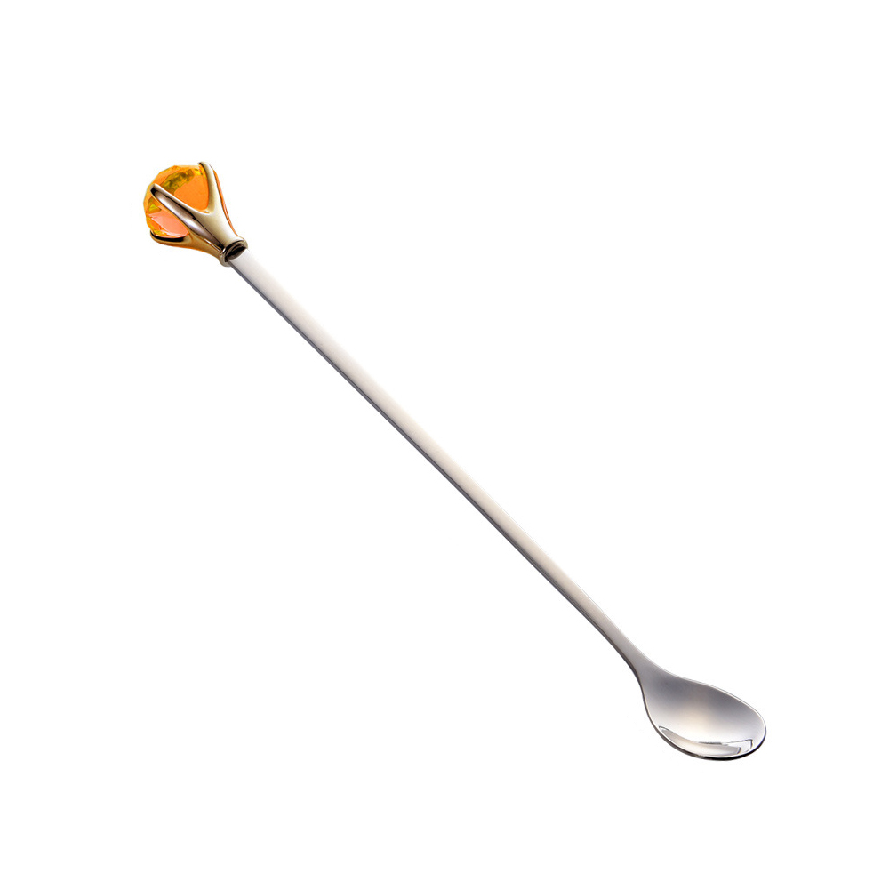 Diamant coloré réutilisable en acier inoxydable en métal paille cocktail cuillère à remuer longue poignée cuillère barre lait café outil d'agitation: WHITE