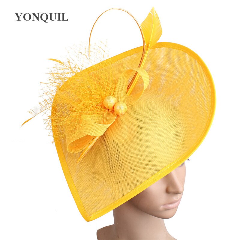 Linen Flowers Wedding Derby Hats Veils And Fascinators Bridal Hats With Face Veil Women&#39;s Formal Party Dinner Hair Accessories: YELLOW