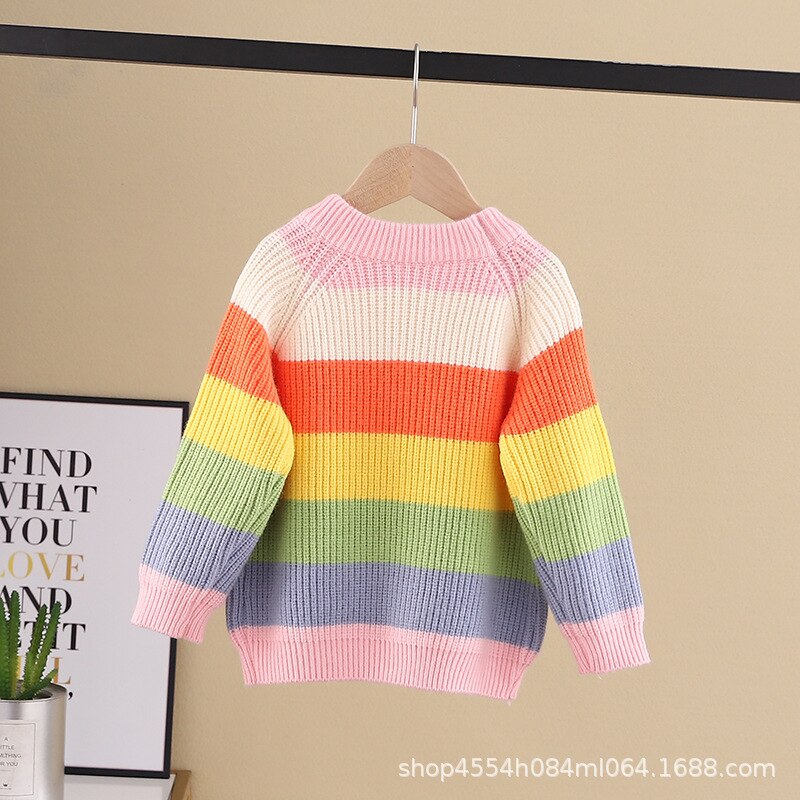 3-8 Y maglioni per neonate autunno inverno bambini moda maglione a strisce arcobaleno maglione Pullover lavorato a maglia coreano per ragazza all'ingrosso