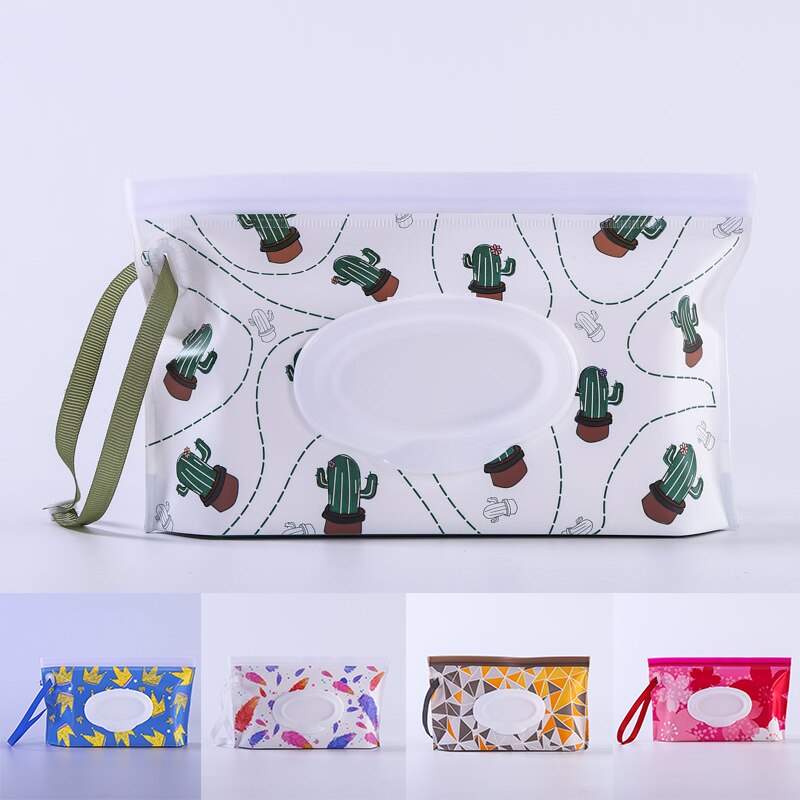1Pcs Cartoon Pattern Eco-Friendly Baby Wipes Box Wet Wipe Box Cleaning Wipes Carrying Bag Clamshell Snap Strap Container Case