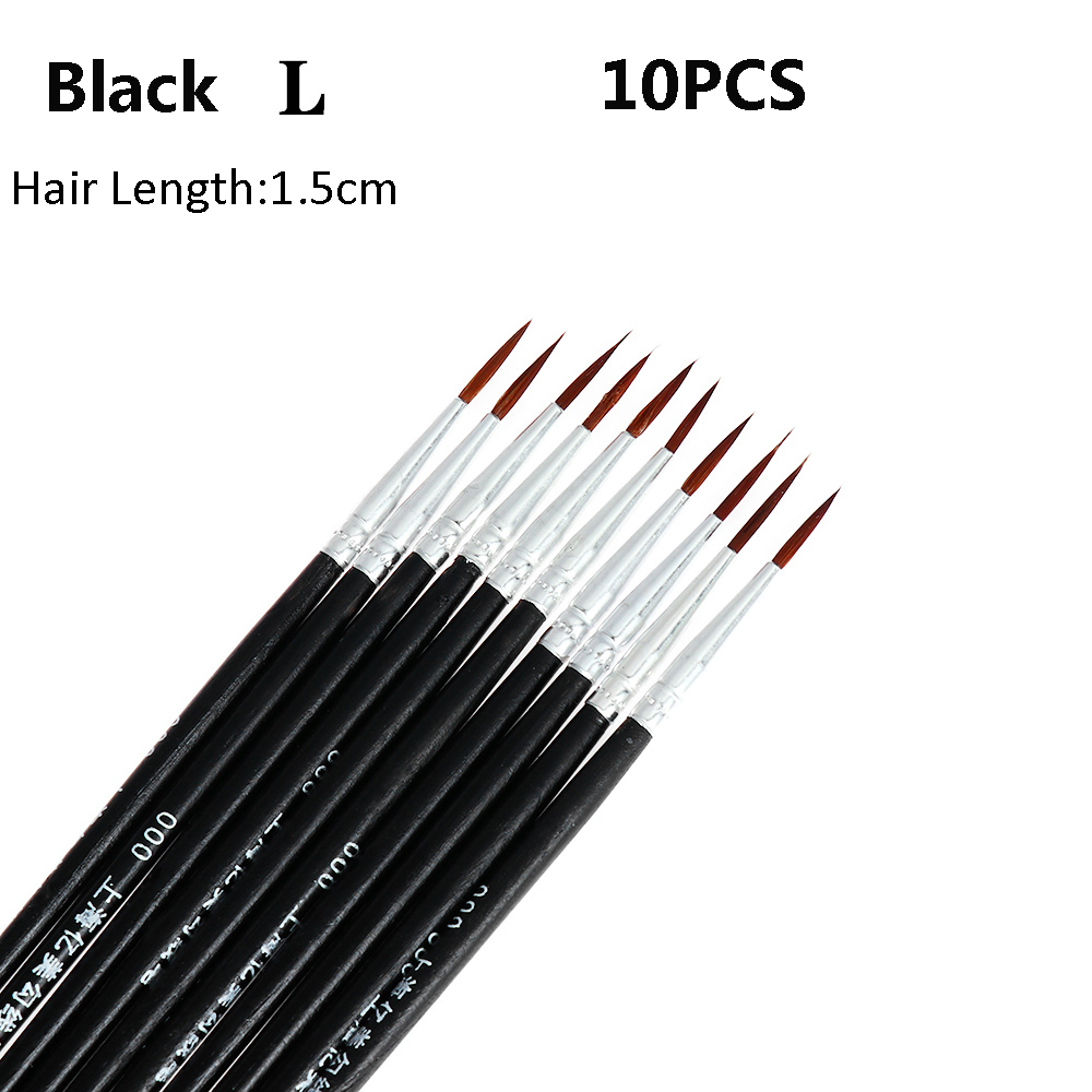10PCS Acryl Holz Hand Gemalt Dünne Malerei Pinsel Feine Nylon Haar Haken Linie Stift Zeichnung Kunst Liefert Rot/ schwarz/Weiß Stift: Black L