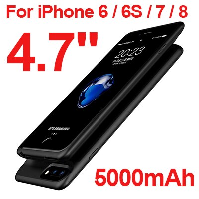 Leioua alta capacidade 5000mah 4.7 polegada ultra magro carregador de backup externo caso para iphone 6s 7 8 telefone caso carregador de bateria: Black for I6 6S 7 8