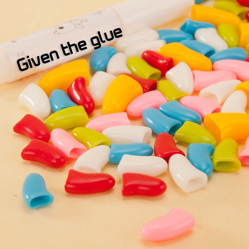 Colorful 20pcs Cats Dogs Paws Caps Protective Nail Claw Cap+ Adhesive Glue Soft Rubber Pet Nail Cover Pet Supplies Chihuahua