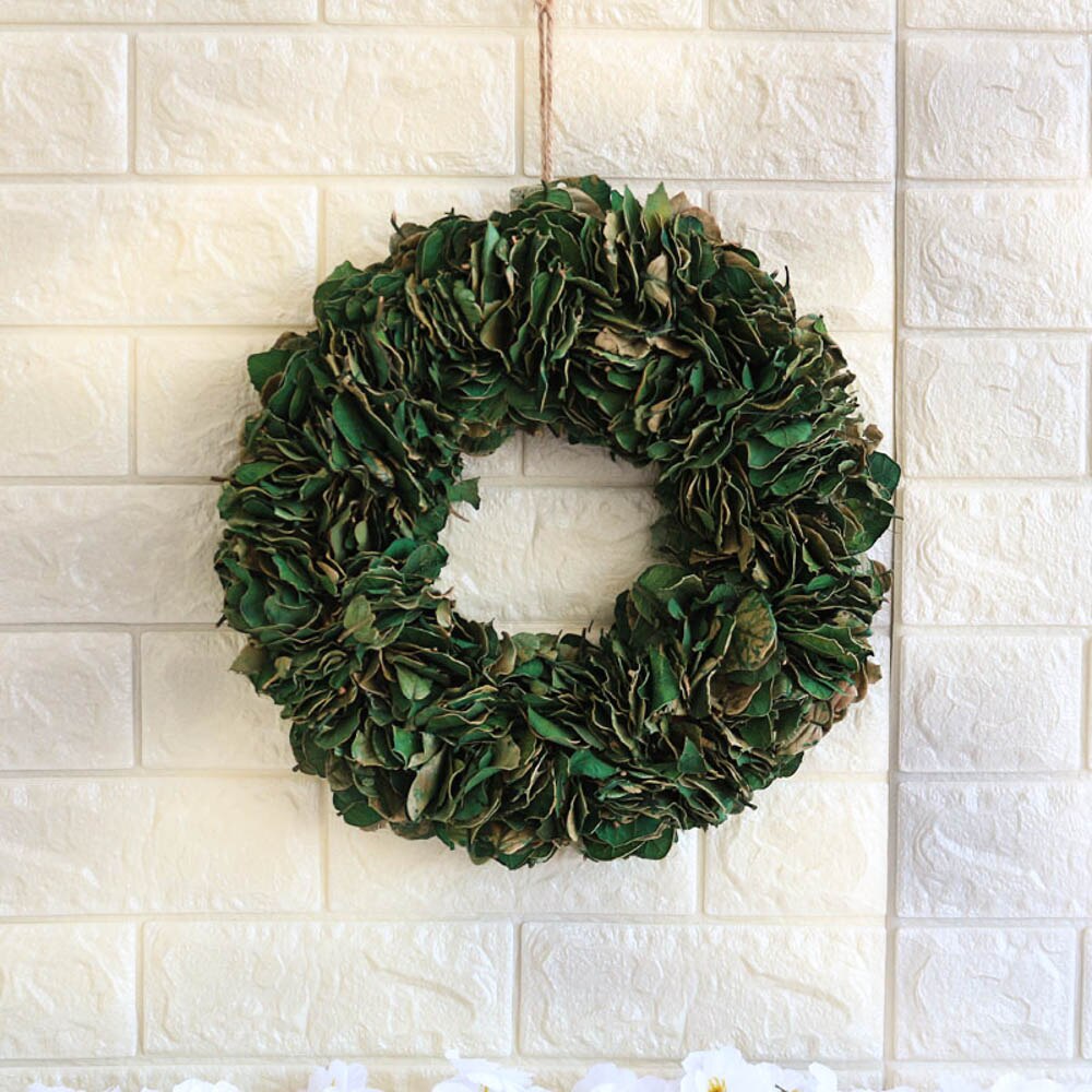 Corona de Pascua de hojas reales, corona de primavera y verano, corona de puerta rústica de Pascua verde, decoración hecha a mano para el hogar, decoraciones de boda