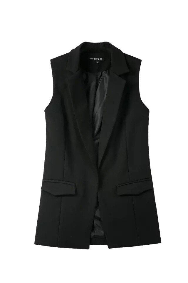 Sans bouton noir veste femmes sans manches blazer veste blanc veste décontractée nouvelle gilet femme: Black / S