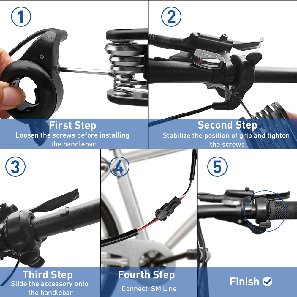 Electric Bike Right Thumb Throttle WUXING FT21X Finger Throttle 24V 36V 48V 60V 72V Universal,Waterproof/SM Connector
