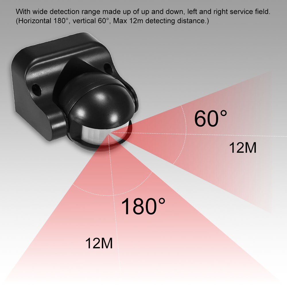 AC 110V-240V PIR Infrared Motion Sensor Switch 180 Degree Motion Detection Delay Time Adjustable Waterproof for Outdoor Indoor