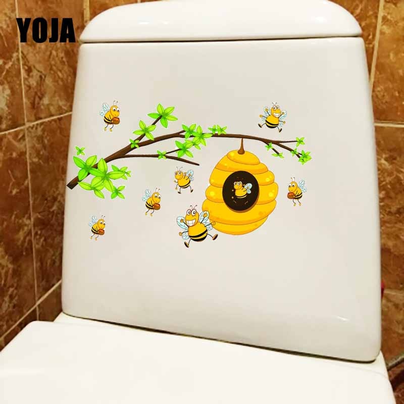 YOJA 22.2X14 CM EEN Zwerm Van Bijen En Honingraten Cartoon Grappige Toilet Seat Decal Muur Sticker Home Decor t5-0952