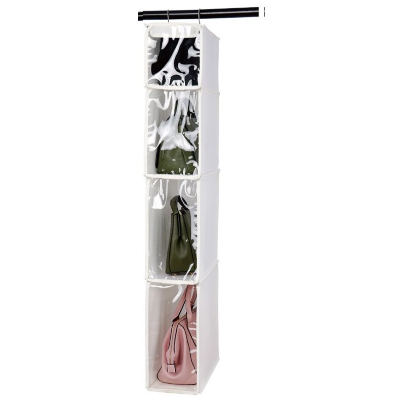 Handbag Hanging Organizer Closet Organizer Women Handbag Storage Holder Dust Proof Handbags Storage Bag Wardrobe Organizer: Beige 4 layers