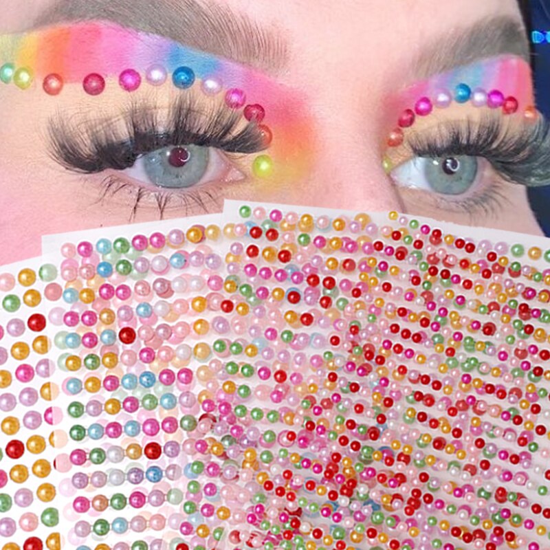 Kleurrijke 3D Parel Make Tijdelijke Tattoo Beauty Diy Lijm Ogen Gezicht Diamant Juwelen Body Art Parel Stickers Nail Decorations